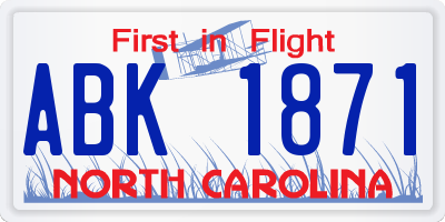 NC license plate ABK1871