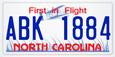NC license plate ABK1884