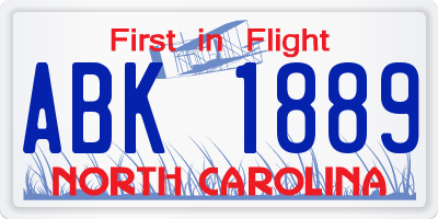 NC license plate ABK1889