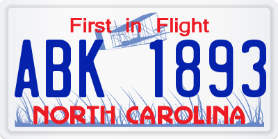 NC license plate ABK1893