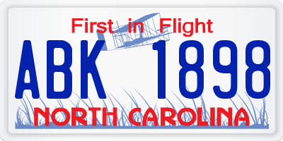 NC license plate ABK1898