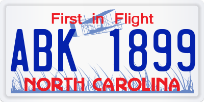 NC license plate ABK1899