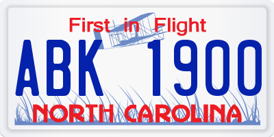 NC license plate ABK1900