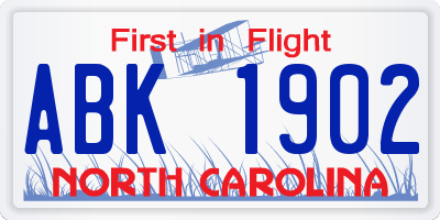 NC license plate ABK1902