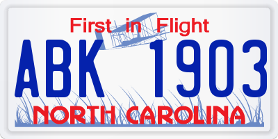 NC license plate ABK1903