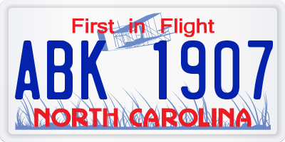 NC license plate ABK1907