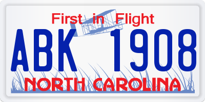 NC license plate ABK1908