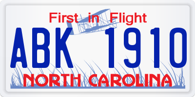NC license plate ABK1910