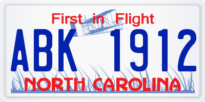 NC license plate ABK1912