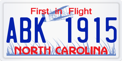 NC license plate ABK1915