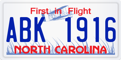 NC license plate ABK1916