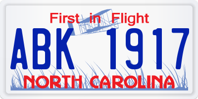 NC license plate ABK1917