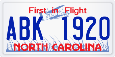 NC license plate ABK1920