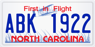 NC license plate ABK1922