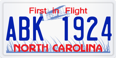 NC license plate ABK1924