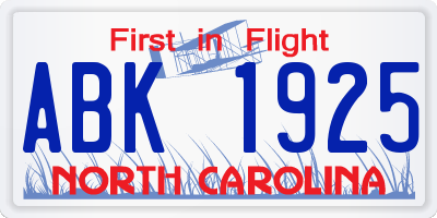 NC license plate ABK1925