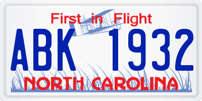 NC license plate ABK1932