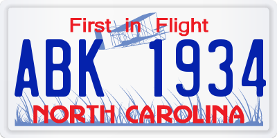 NC license plate ABK1934
