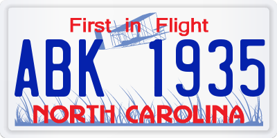 NC license plate ABK1935