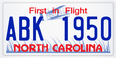 NC license plate ABK1950