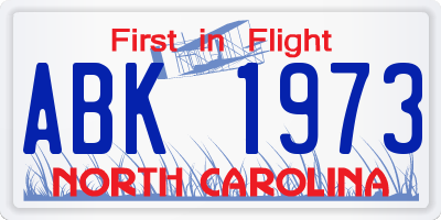 NC license plate ABK1973