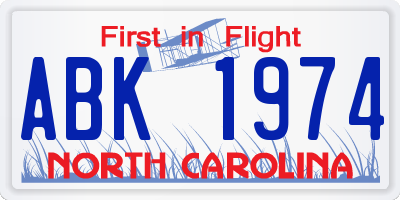 NC license plate ABK1974