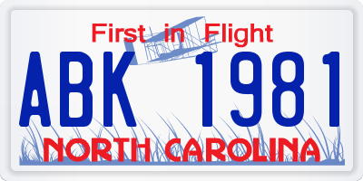 NC license plate ABK1981