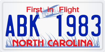 NC license plate ABK1983