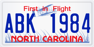NC license plate ABK1984