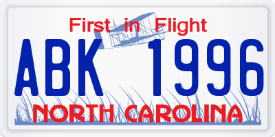 NC license plate ABK1996