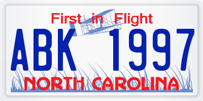 NC license plate ABK1997