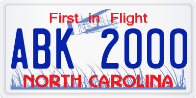 NC license plate ABK2000