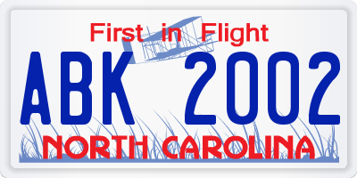 NC license plate ABK2002