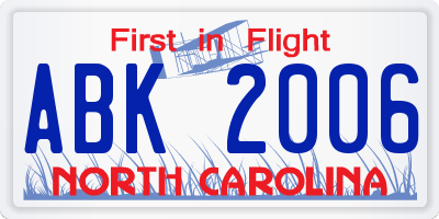 NC license plate ABK2006