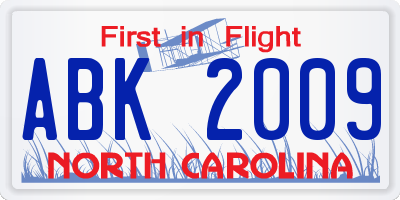 NC license plate ABK2009