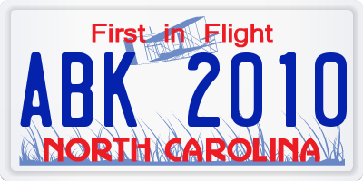 NC license plate ABK2010