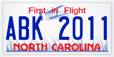 NC license plate ABK2011