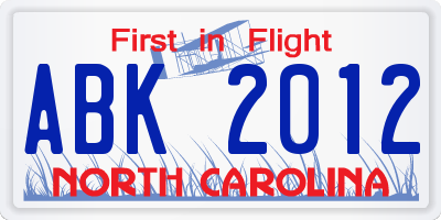 NC license plate ABK2012