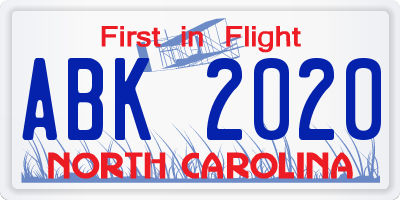 NC license plate ABK2020