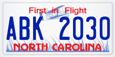 NC license plate ABK2030