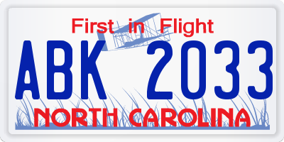 NC license plate ABK2033