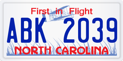 NC license plate ABK2039