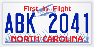 NC license plate ABK2041