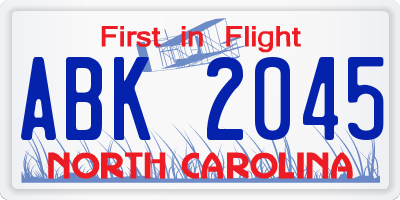 NC license plate ABK2045