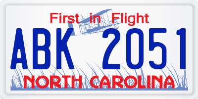 NC license plate ABK2051