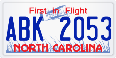 NC license plate ABK2053