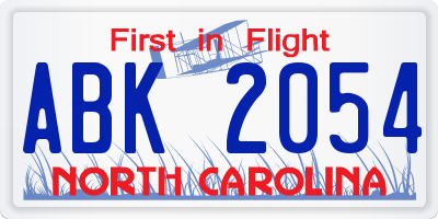 NC license plate ABK2054