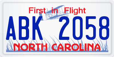 NC license plate ABK2058