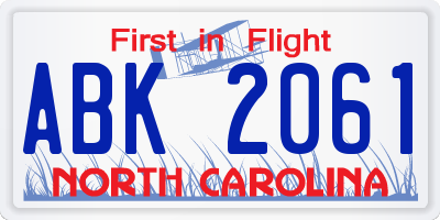 NC license plate ABK2061