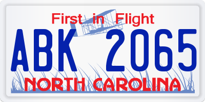 NC license plate ABK2065